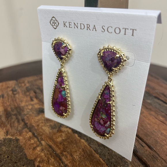 NWT Kendra Scott Payton Drop Earrings - Bronze Veined Purple Turquoise Magnesite - Picture 5 of 5